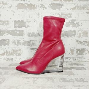 NEW Open Edit Fuchsia Faux Leather Ederika Wedge Pointy Toe Ankle Boot W590
